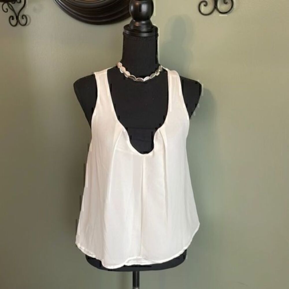Guess Sleeveless Semi Sheer White Black Blouse Size S